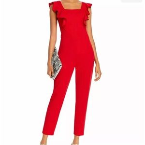 Aqua Red Ruffle Sleeve Jumpsuit